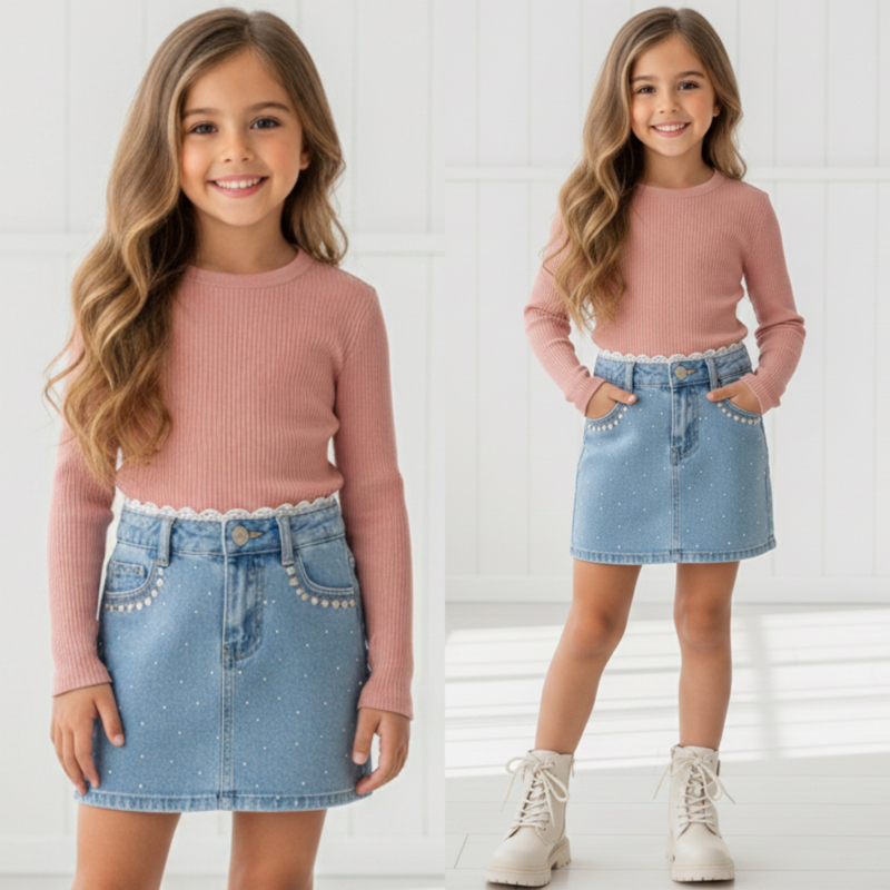 Sweet Lace Denim Skirt - Lichtblauw
