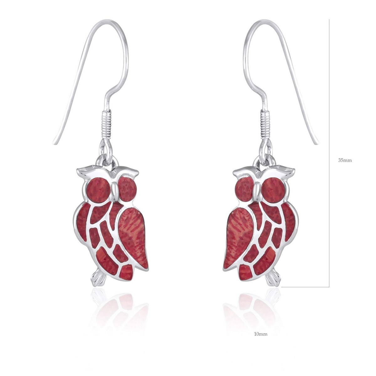 Boucles d'oreilles hibou en corail et Argent massif 925 millièmes - Bijoux de qualité supérieure  | Aden