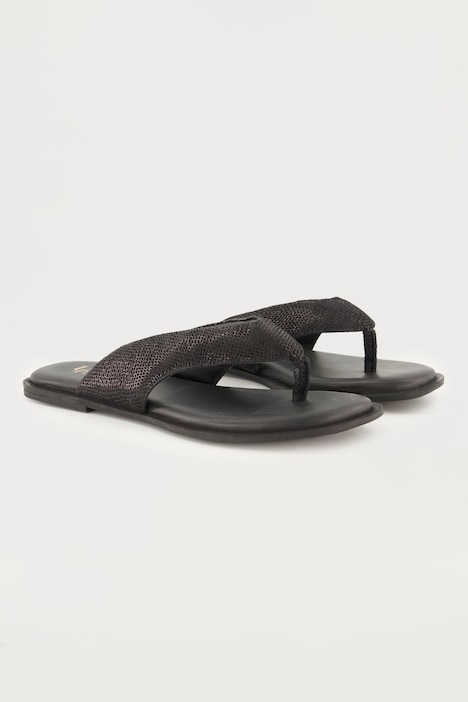 Leder-Pantoletten, Metallic-Riemen, Zehentrenner, Weite H