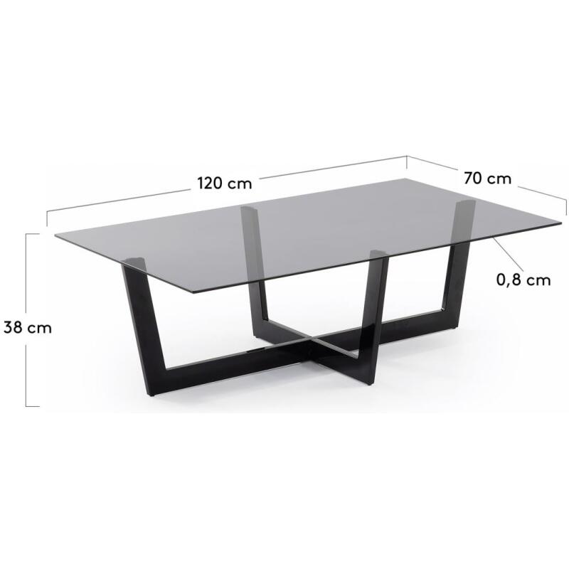 Table basse Plam en verre noir et structure en acier noir 120 x 70 cm