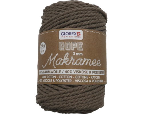 Macramé gedraaide wol, lichtbruin, 3 mm, 250 g