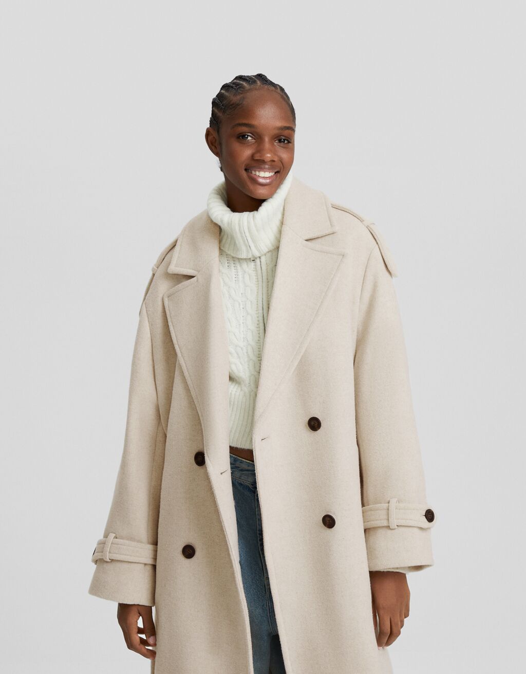 Trench coat em mistura de lã
