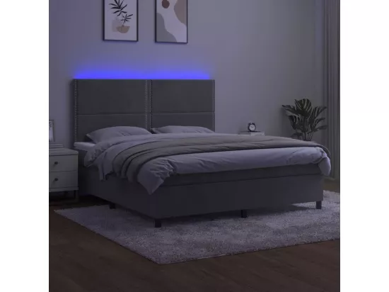 Sommier tapissier matelas et LED Gris clair 180x200 cm Velours