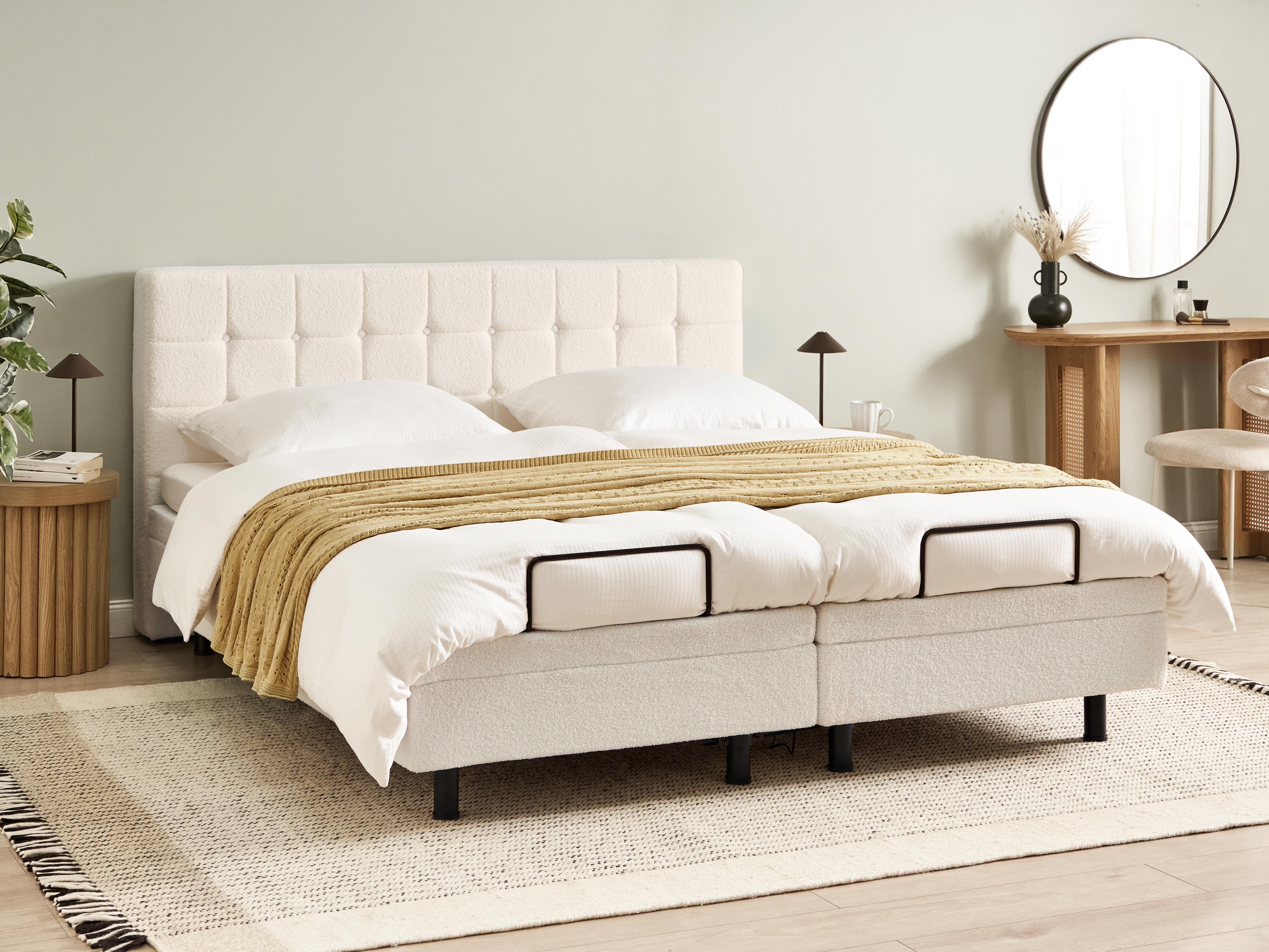 Verstelbaar bed Bouclé DUKE 180 x 200 cm Gebroken wit