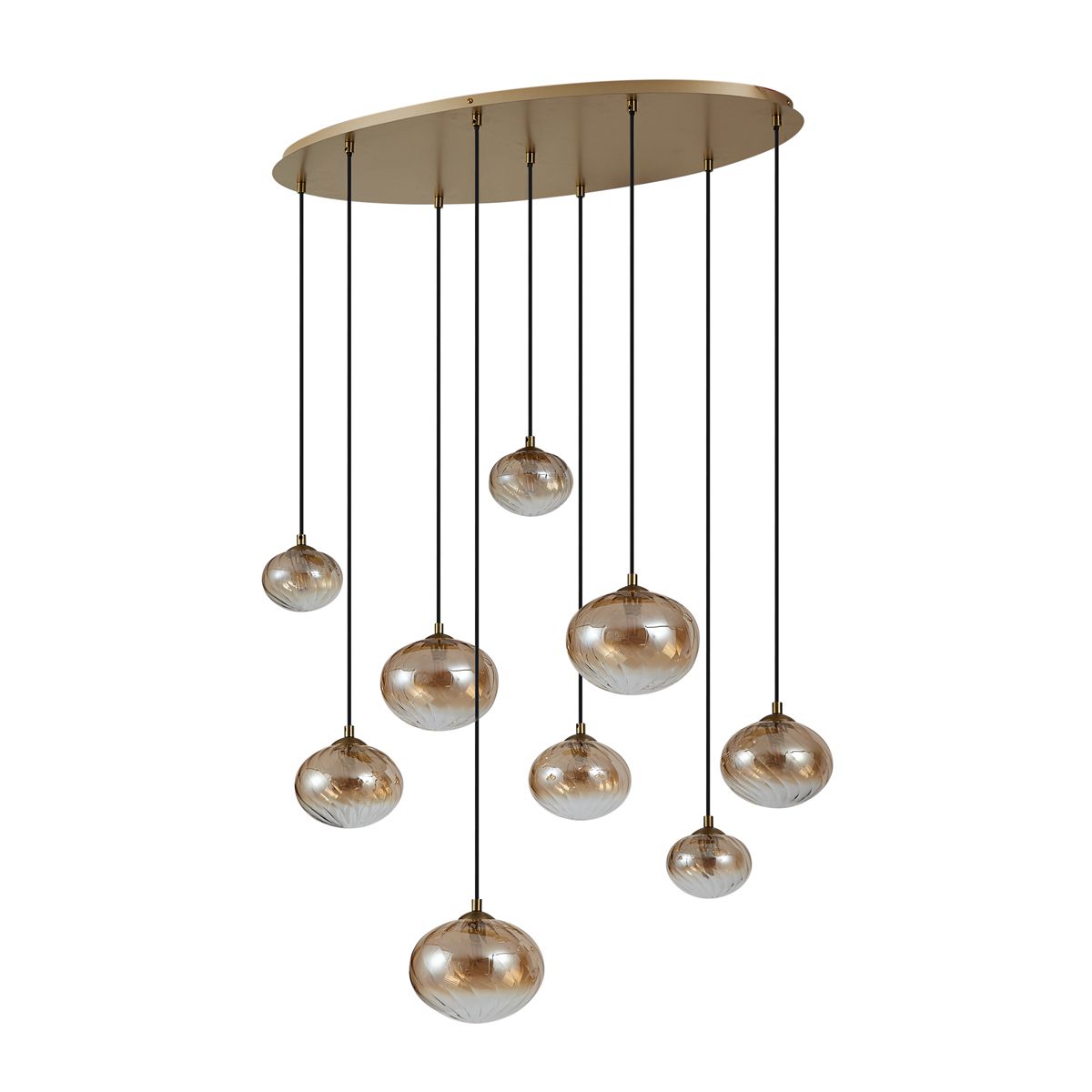 Art Deco hanglamp goud met amber glas 9-lichts - Jia