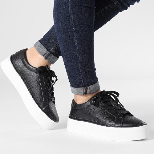 Baskets Femme Flatform Cupsole Lace Up 1670 Black Mono