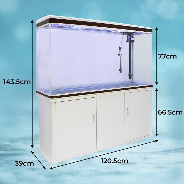 Aquário completo de 300 litros com gabinete branco