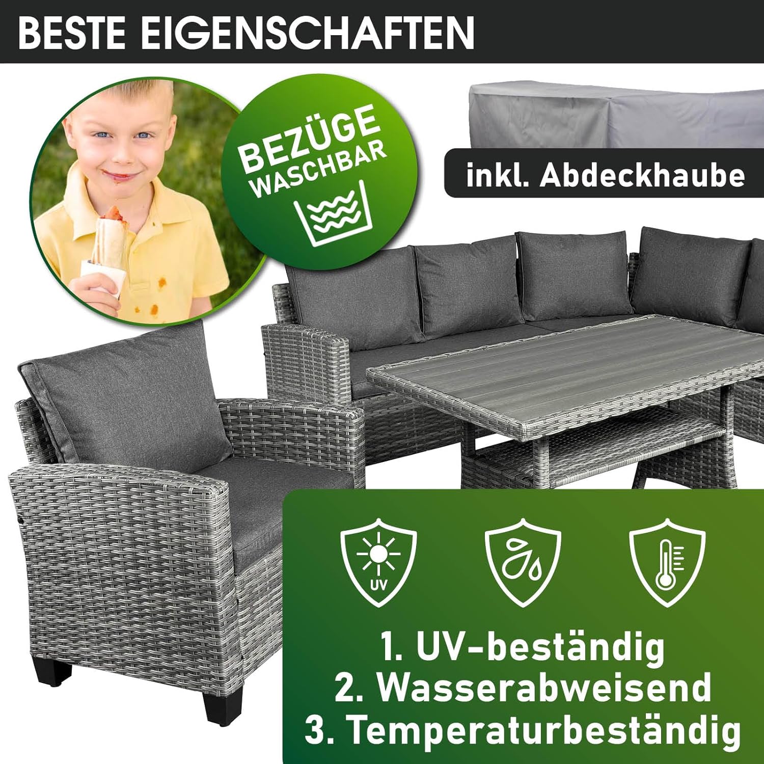BRAST® Gartenmöbel Set Hacienda | bis zu 10 Personen viele Farben | inkl. Kissen & Abdeckung | TÜV geprüft | Outdoor Loungemöbel Sitzgruppe Essgruppe Garnitur | Grau/Anthrazit