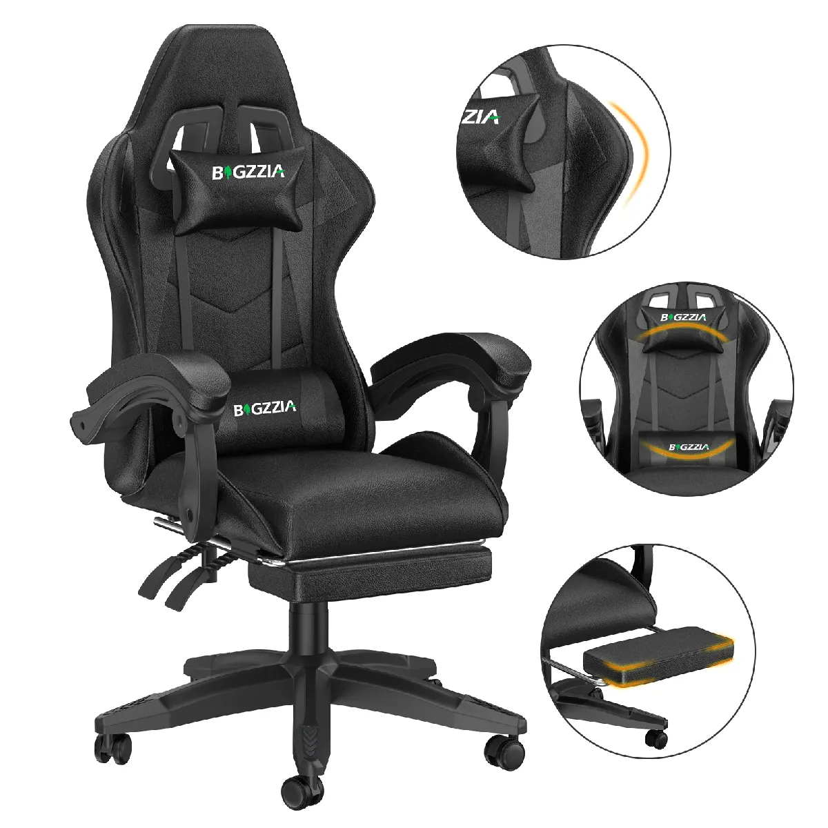 RATTANTREE Chaise Gaming Noir - Avec repose-pied