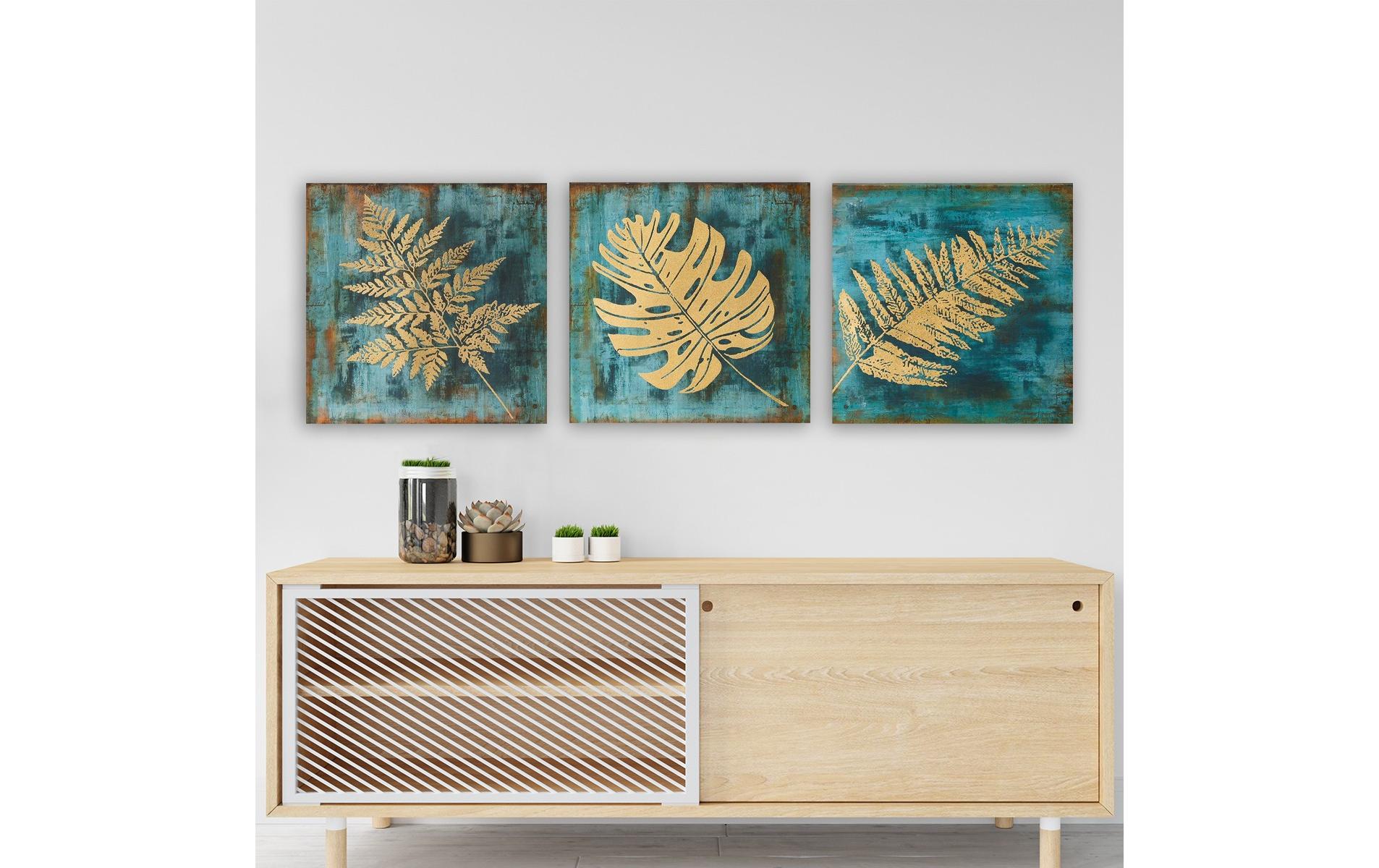 Bild Blätter 3 Stück, 30 x 30 cmDekorative Wandmalerei