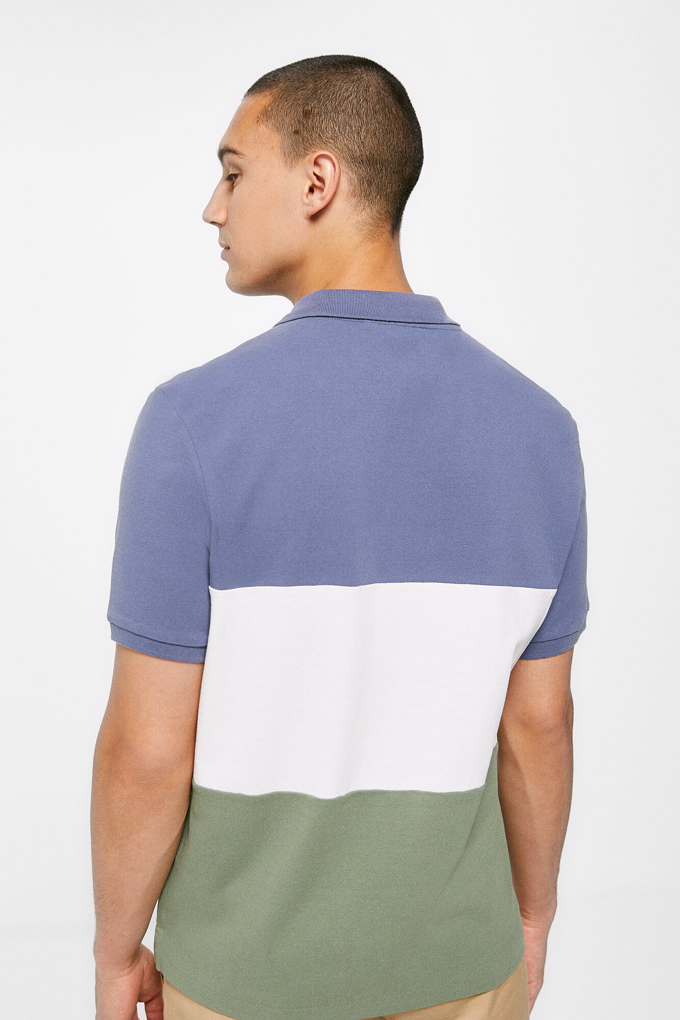 Camisa polo, estampa tricolor - azul médio