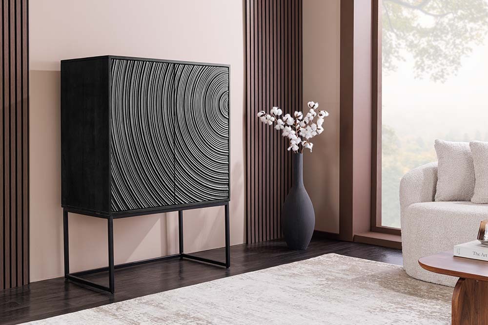 Design Highboard ORBIT 120cm schwarz Mangoholz mit 3D-Front Metall