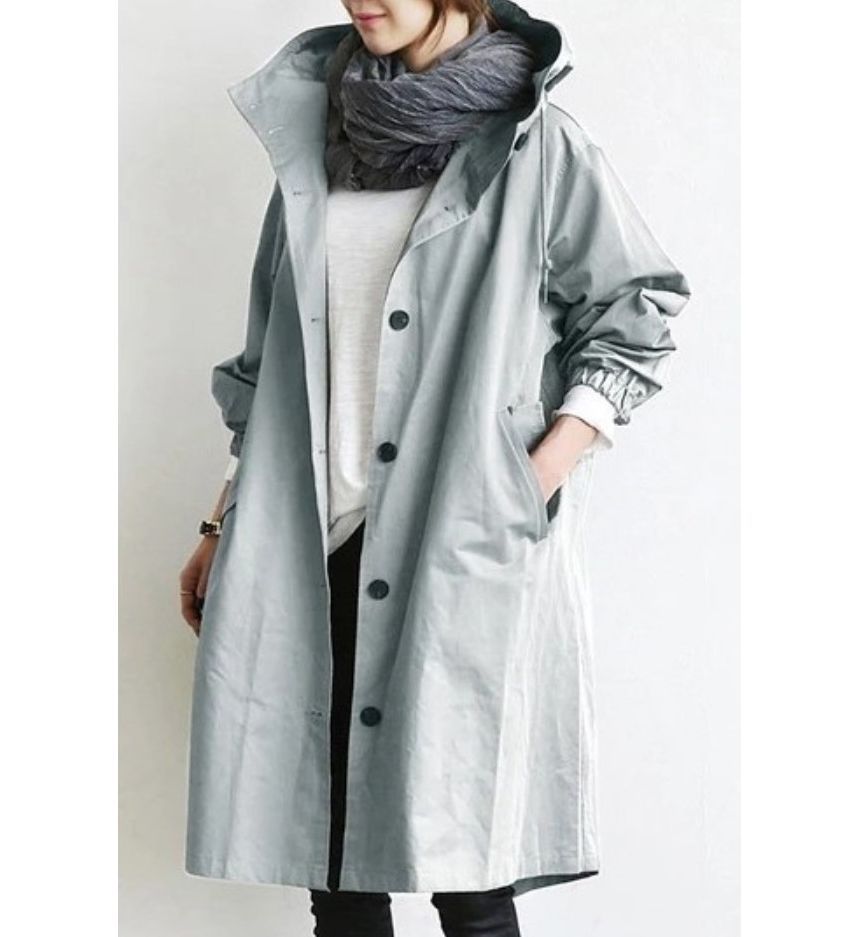 Rred - Effen trenchcoat met capuchon en één rij knopen