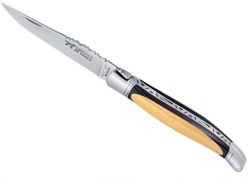 Couteau Laguiole bombé avec un manche en Ebène et buis et mitres inox