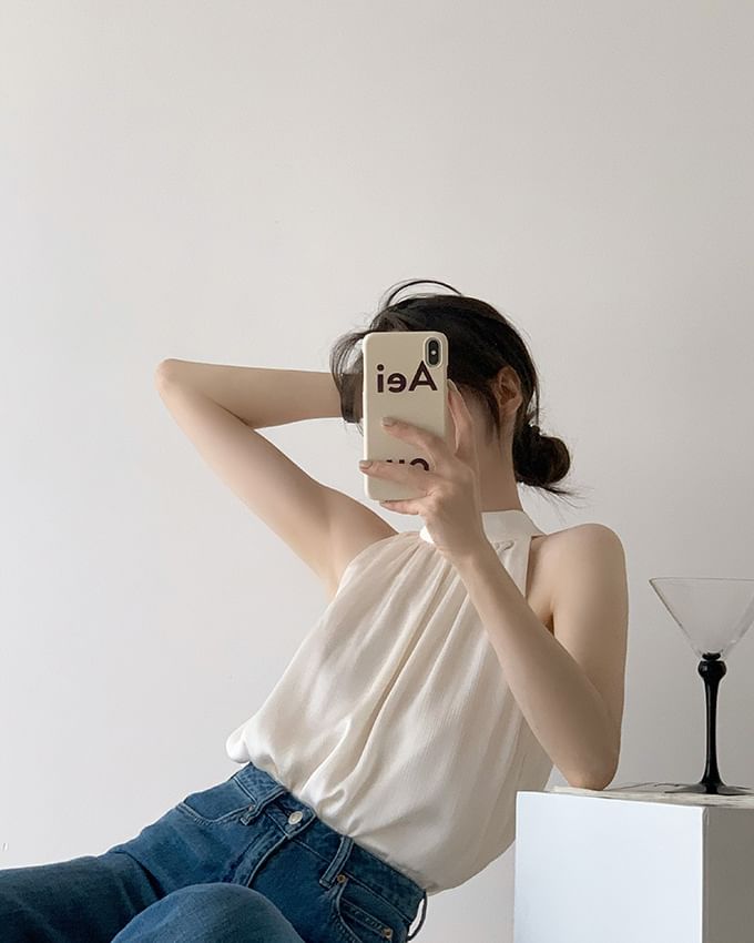 Kira Kira - Halterblouse met mockneck en effen kleur