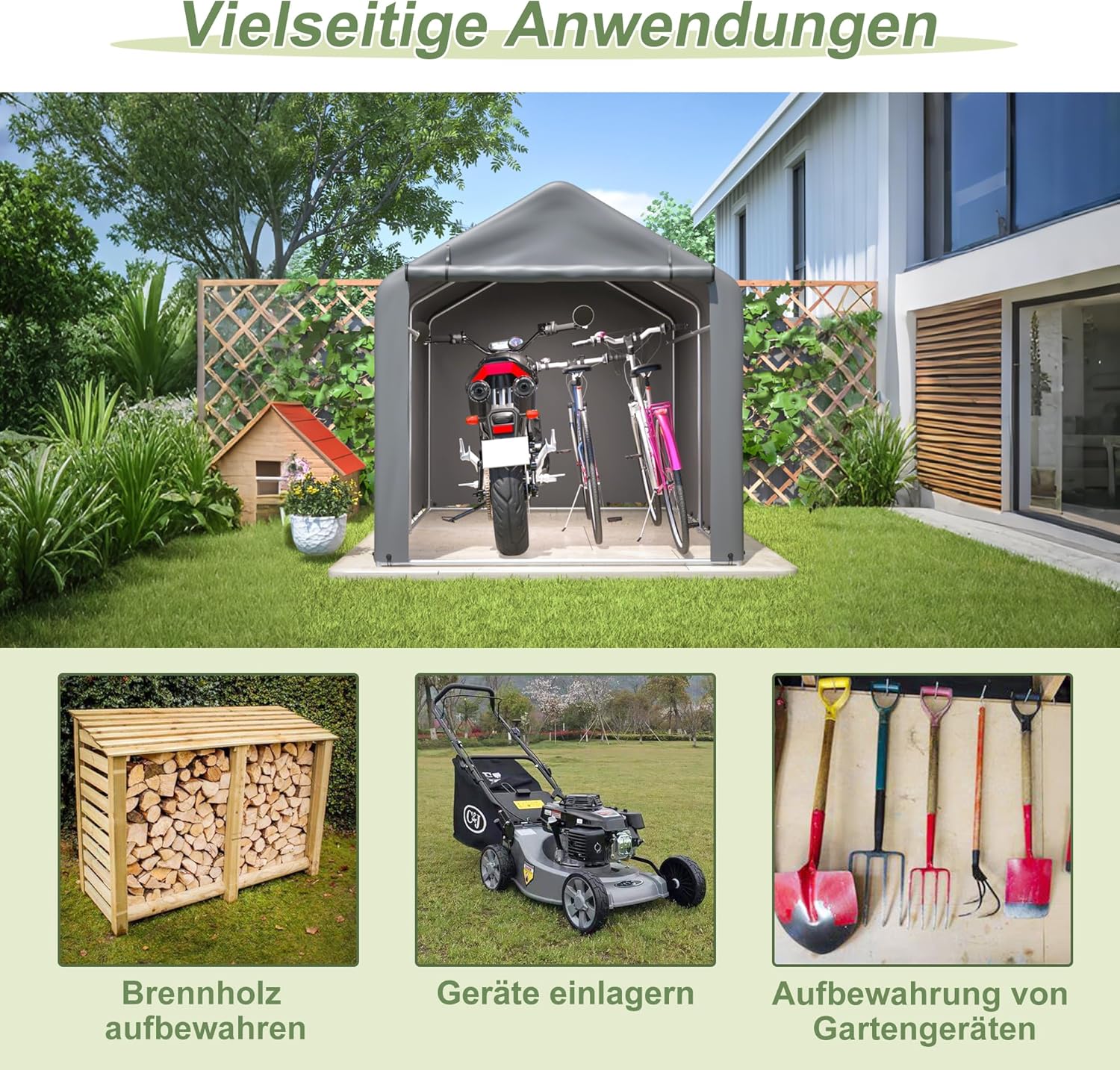 Ball & Cast Fahrradgarage wetterfest Geräteschuppen für 2-4 Fahrräder Carport Zelt mit UV-Schutz Fahrradschuppen für Regenschutz Motorrad Garage Gartenhaus Grau 160×220×165 cm