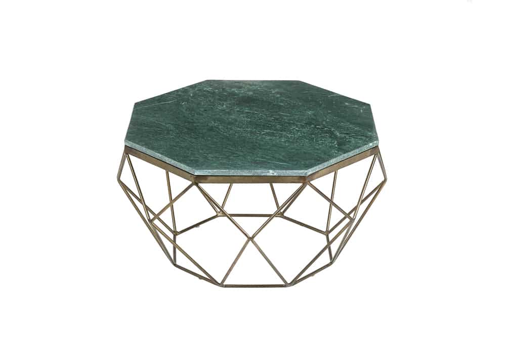 Eleganter Couchtisch DIAMOND 70cm grün messing mit Marmorplatte