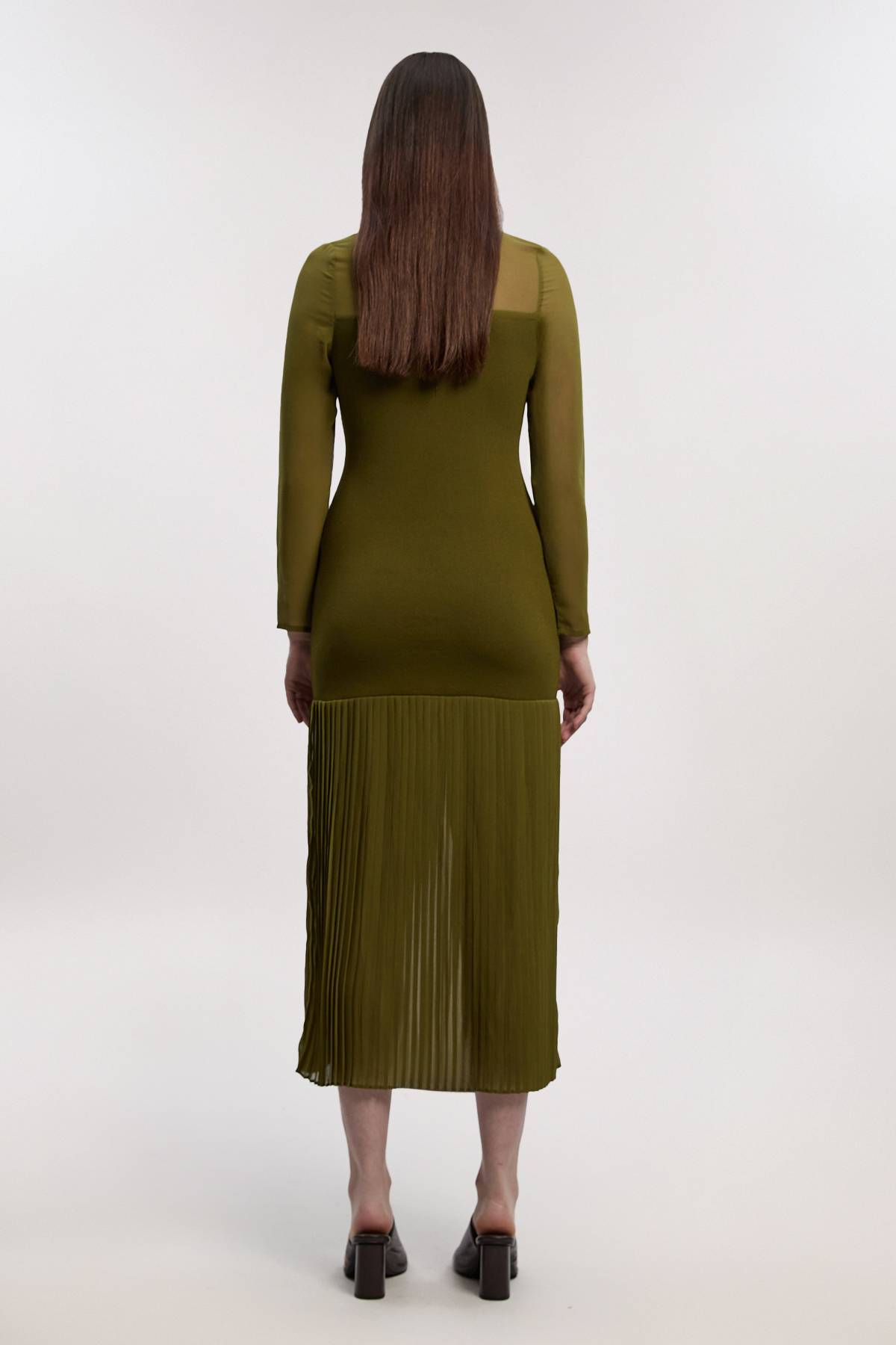 KarenMillen Robe Midi Plissée Petite Taille en Mélange Tissé-Tricot