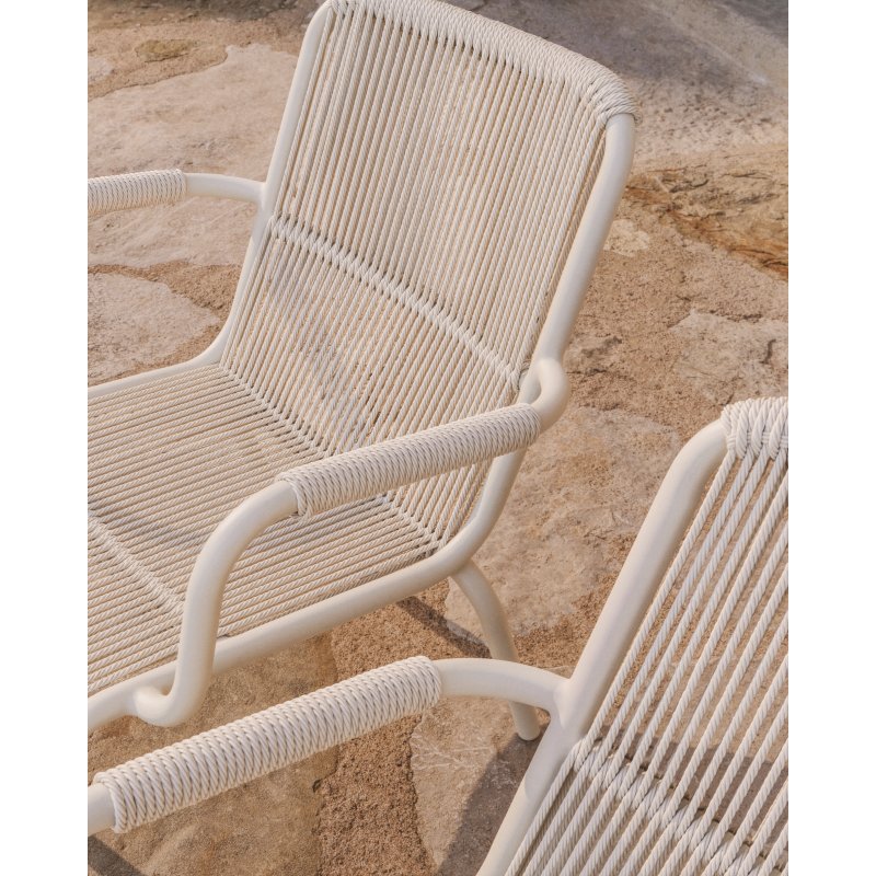 Fauteuil empilable Salis en aluminium écru et corde synthétique écrue