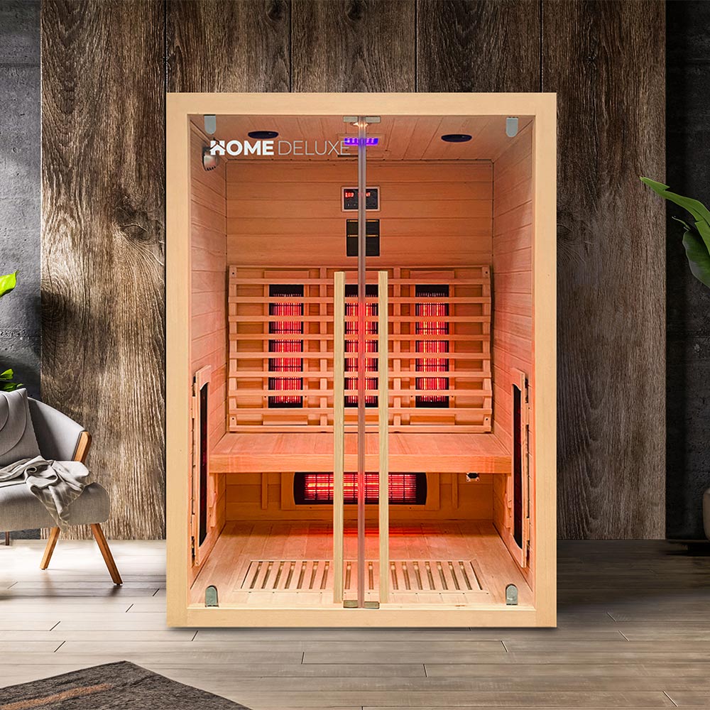 Home Deluxe – SONORA M Infraroodcabine – 135 x 105 x 190 cm – voor 1-2 personen, 6 volspectrumstralers, hout: hemlock | Infraroodsauna, sauna, warmtecabine, infrarood