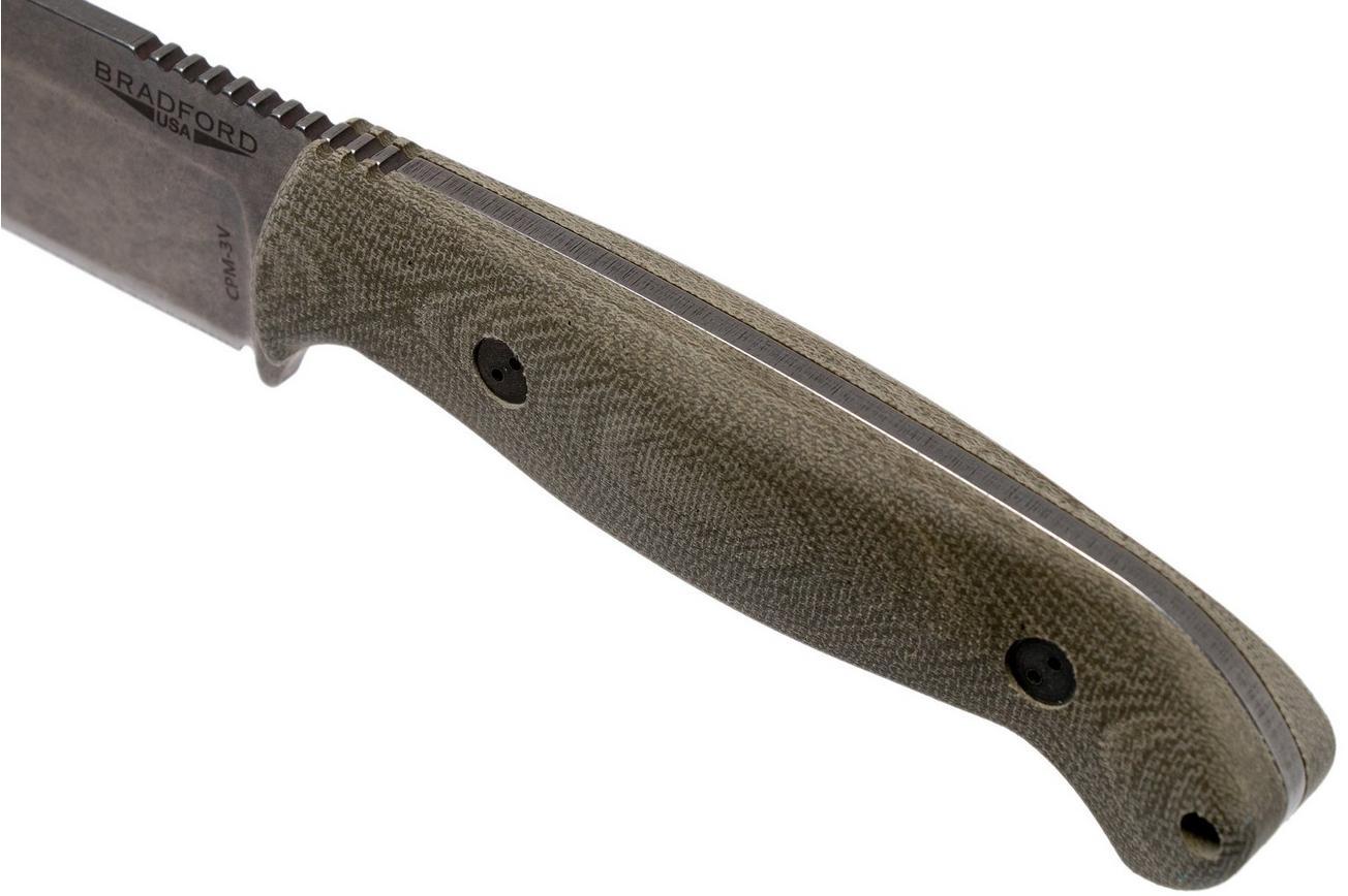 Bradford Guardian 5.5S, 3D Green Micarta Guardian 5.5 CPM 3V, Sabre Stonewashed 5.5S-102-3V