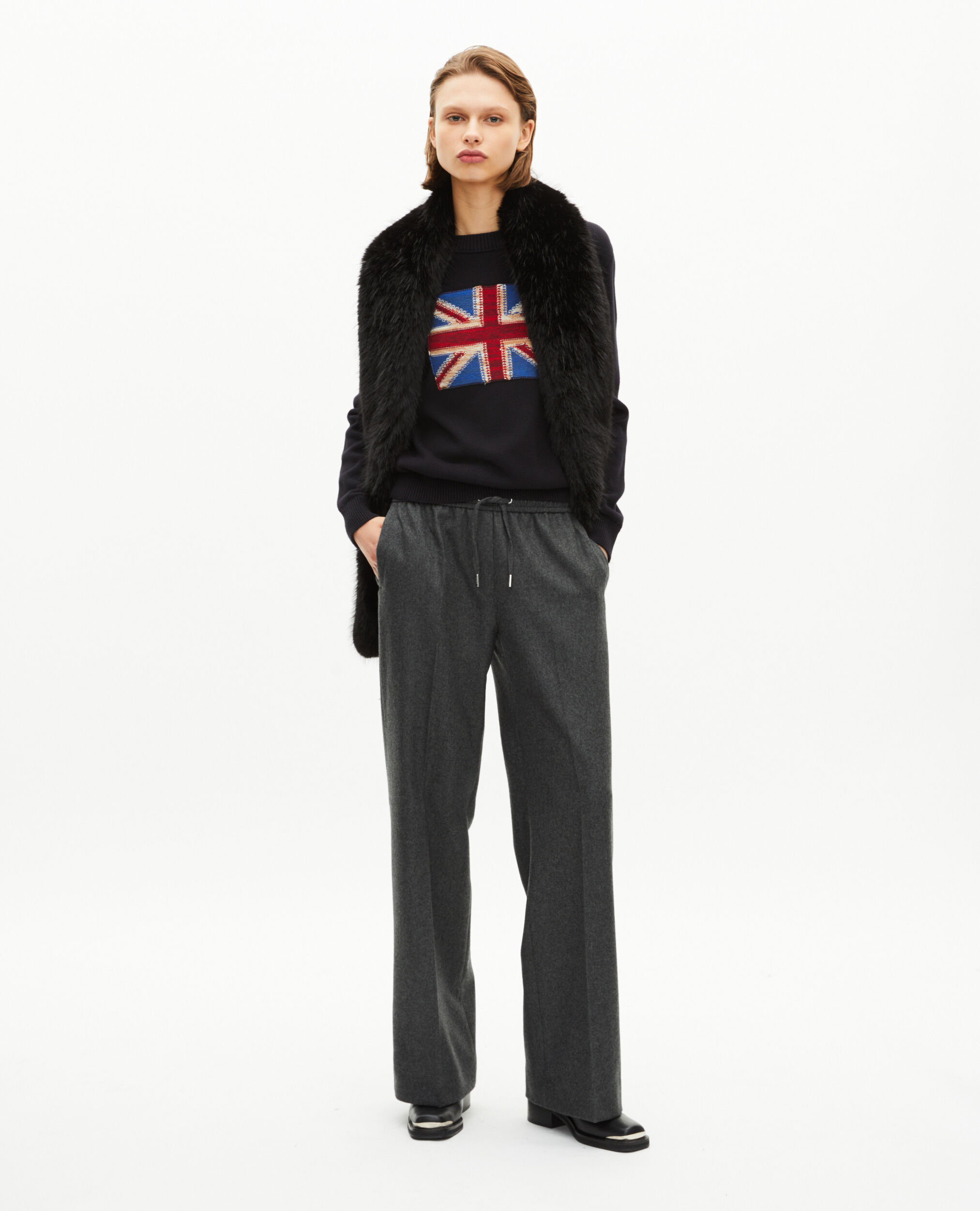 Pantalon large en flanelle gris foncé
