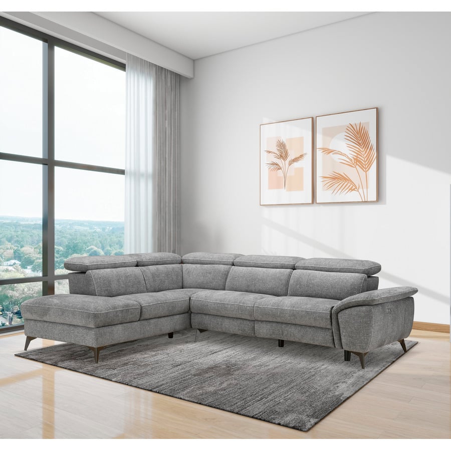Ecksofa Kiani, Stoff grau, Ottomane rechts