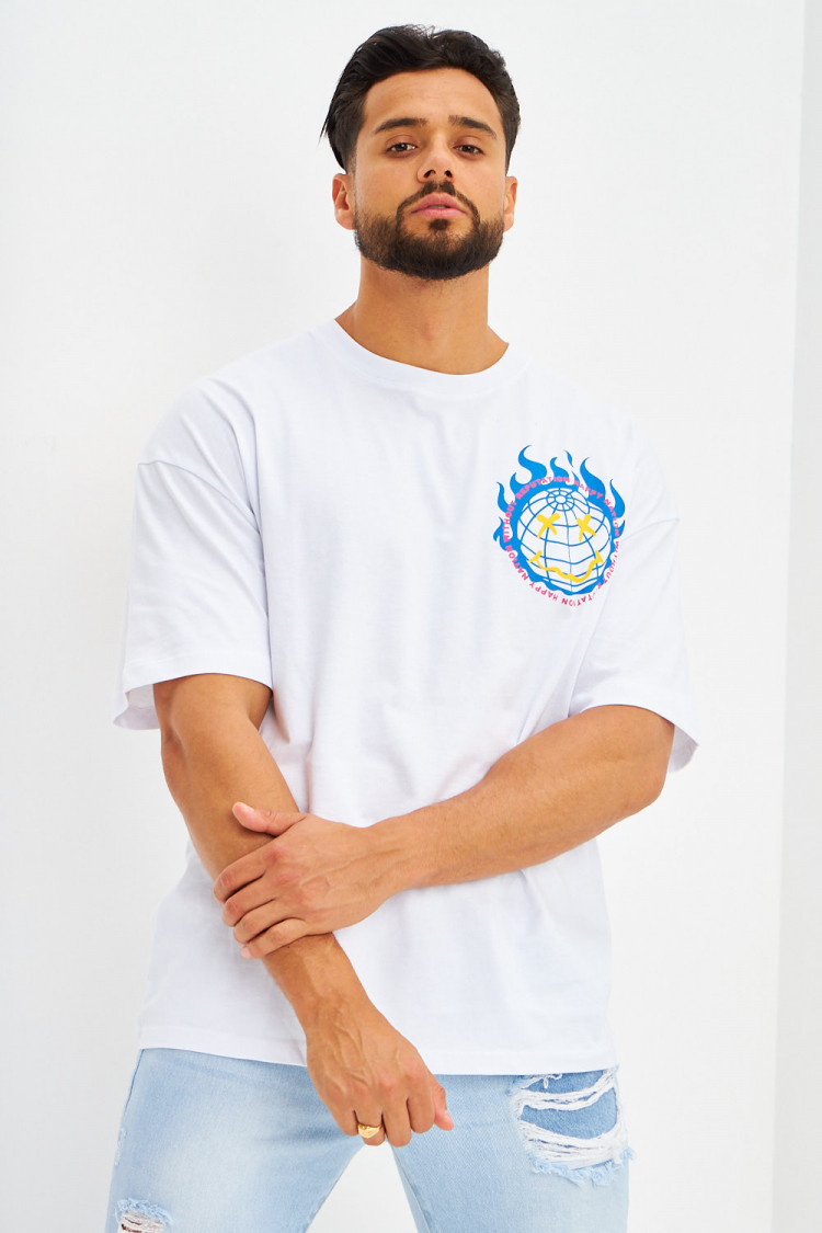 T-shirt logo imprimé smiley terre blanc