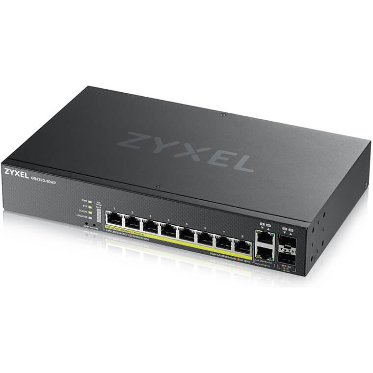 Zyxel GS2220-10HP-EU0101F commutateur réseau Géré L2 Gigabit Ethernet (10/100/1000) Connexion Ethernet, supportant l'alimentation via ce port (PoE) Noir