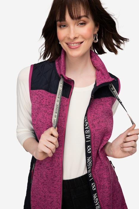 Strickfleece-Weste, Stepp-Einsätze, Stehkragen, Zipper