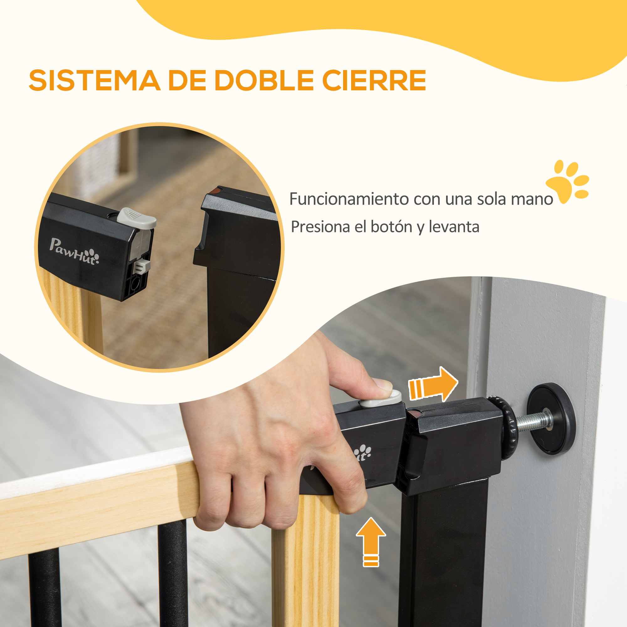 Portão de segurança extensível para cães PawHut, ideal para escadas e portas, 75-103 cm, com 2 extensões de aço, fechamento automático e sistema de travamento duplo, preto.