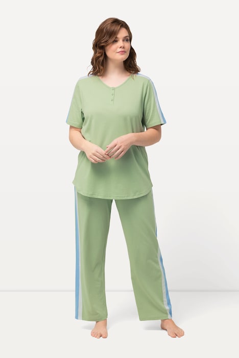 Pyjama, Schmuckstreifen, Rundhals, Halbarm