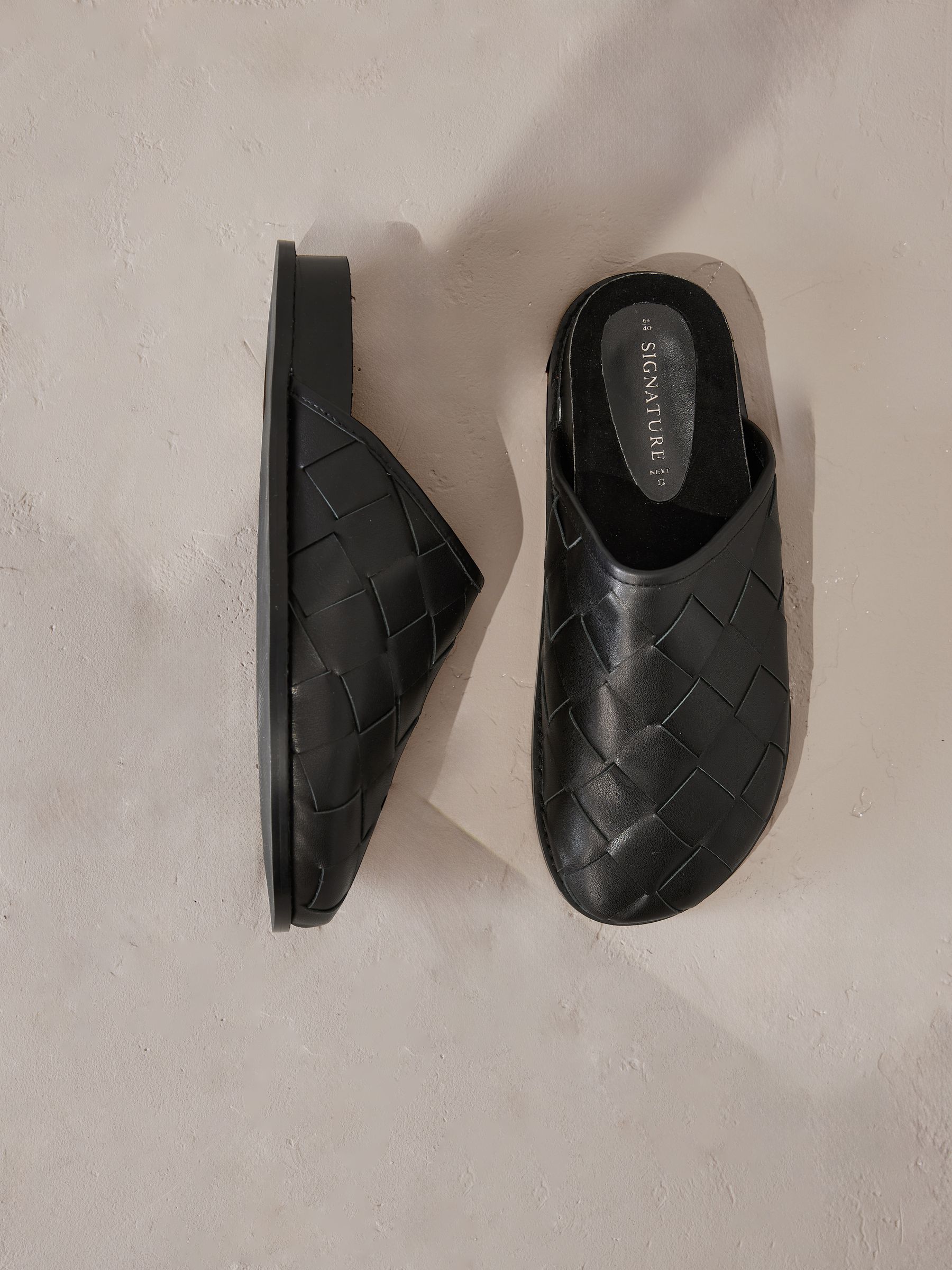Zwart - Signature Premium Leather Weave Footbed Mules