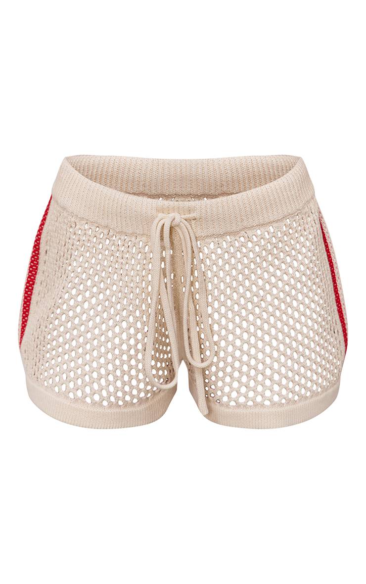 Crème Short Mini En Crochet Tricoté À Cordon De Serrage