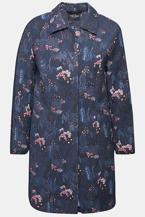 Jacquard-Jacke, florales Design, Hemdkragen, Langarm