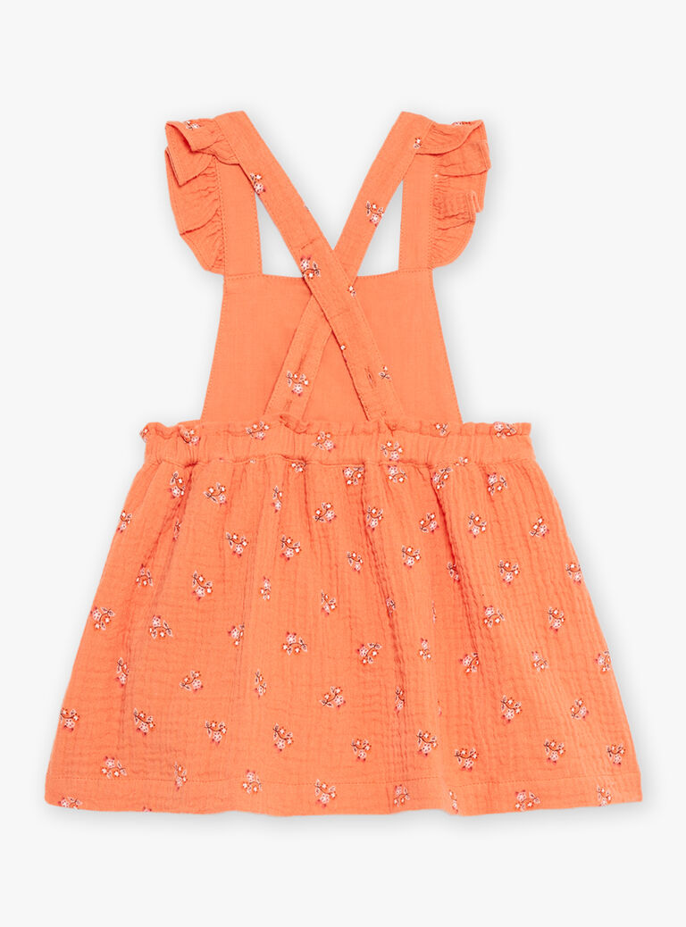 Robe chasuble orange en gaze de coton à imprimé fleuri