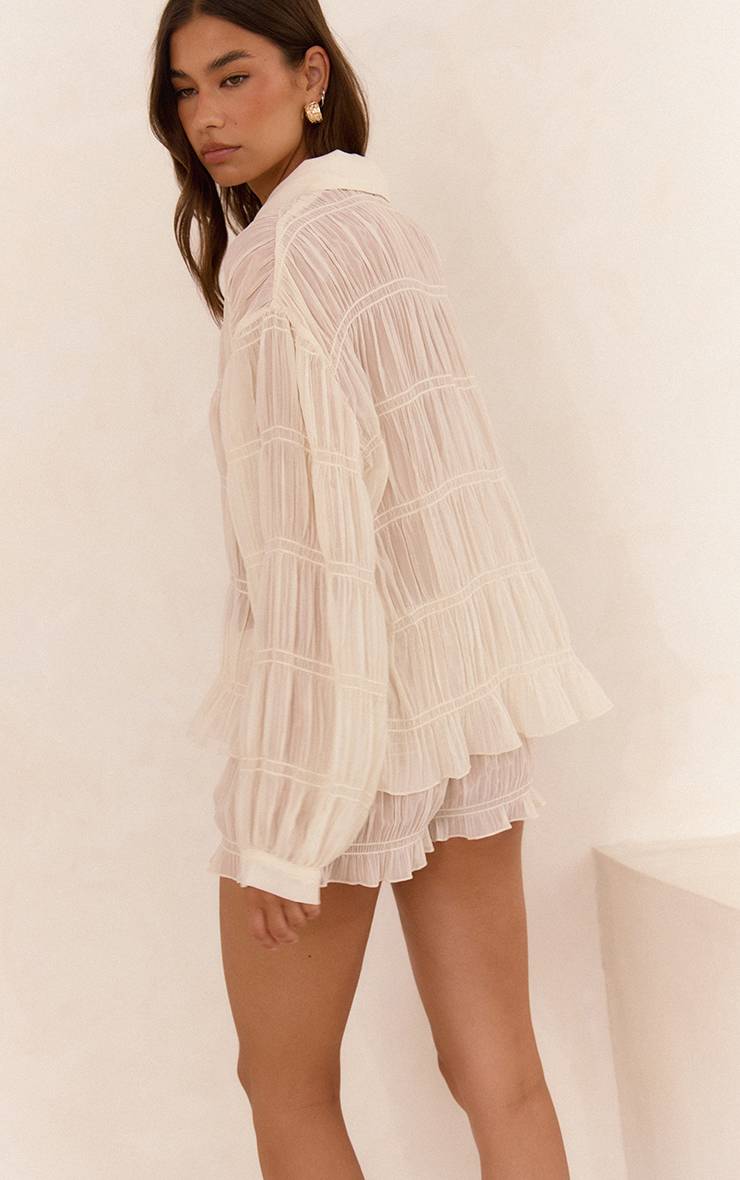 Crème Short Mini En Mousseline Froncé