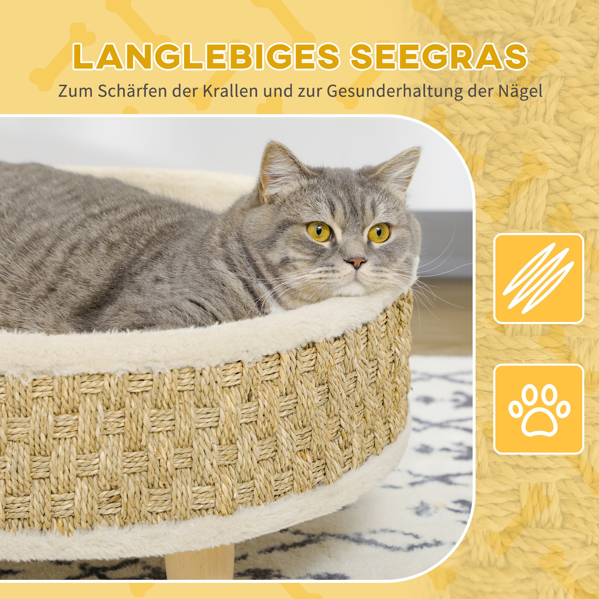 PawHut Haustierbett mit Kissen natur 48L x 48B x 24,5H cm