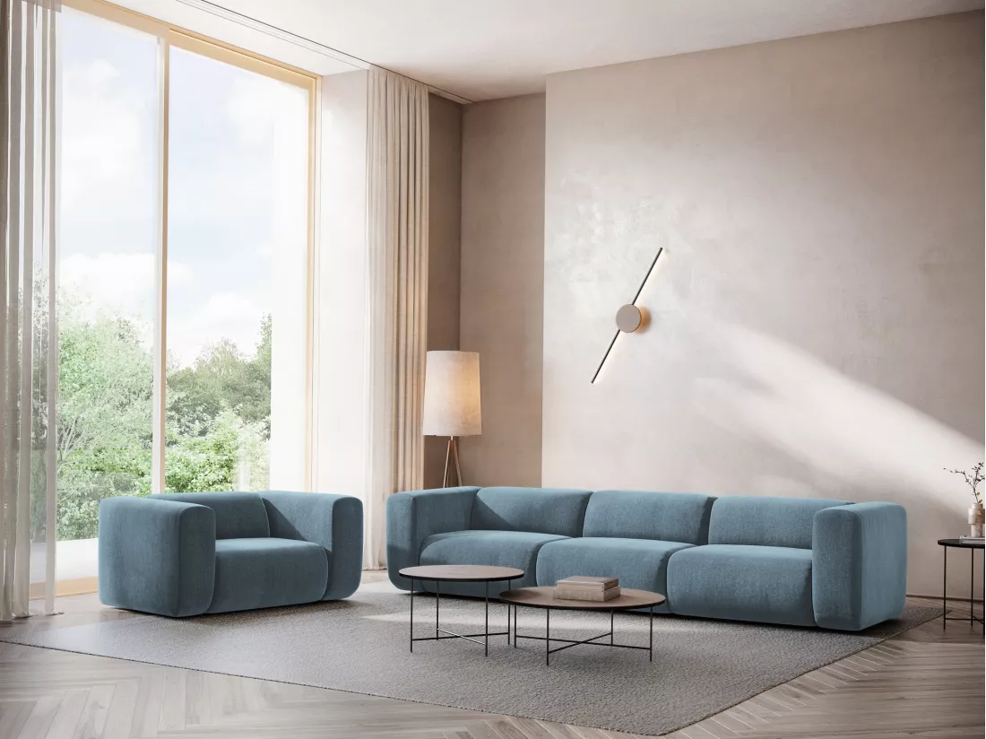Module avec accoudoirs gauche en tissu chenille - jeans - EKAHI