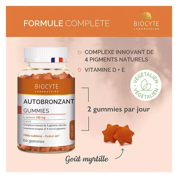 Biocyte Autobronzant Gummies Hâle Sublimé Vitamines, Cuivre 60 gummies
