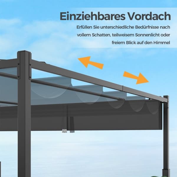 3,1 x 3,1 m pergola med skyvetak Vanntett lysthus Vintertett hage lysthus grå