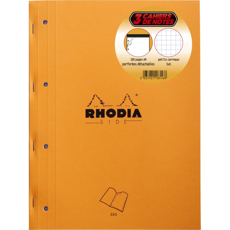 Bloc de cours, format A4, quadrillé, orange, 80 feuilles