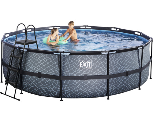 EXIT StonePool ronde opzetzwembadset Ø 450x122 cm inclusief zandfiltersysteem & trap, steenlook