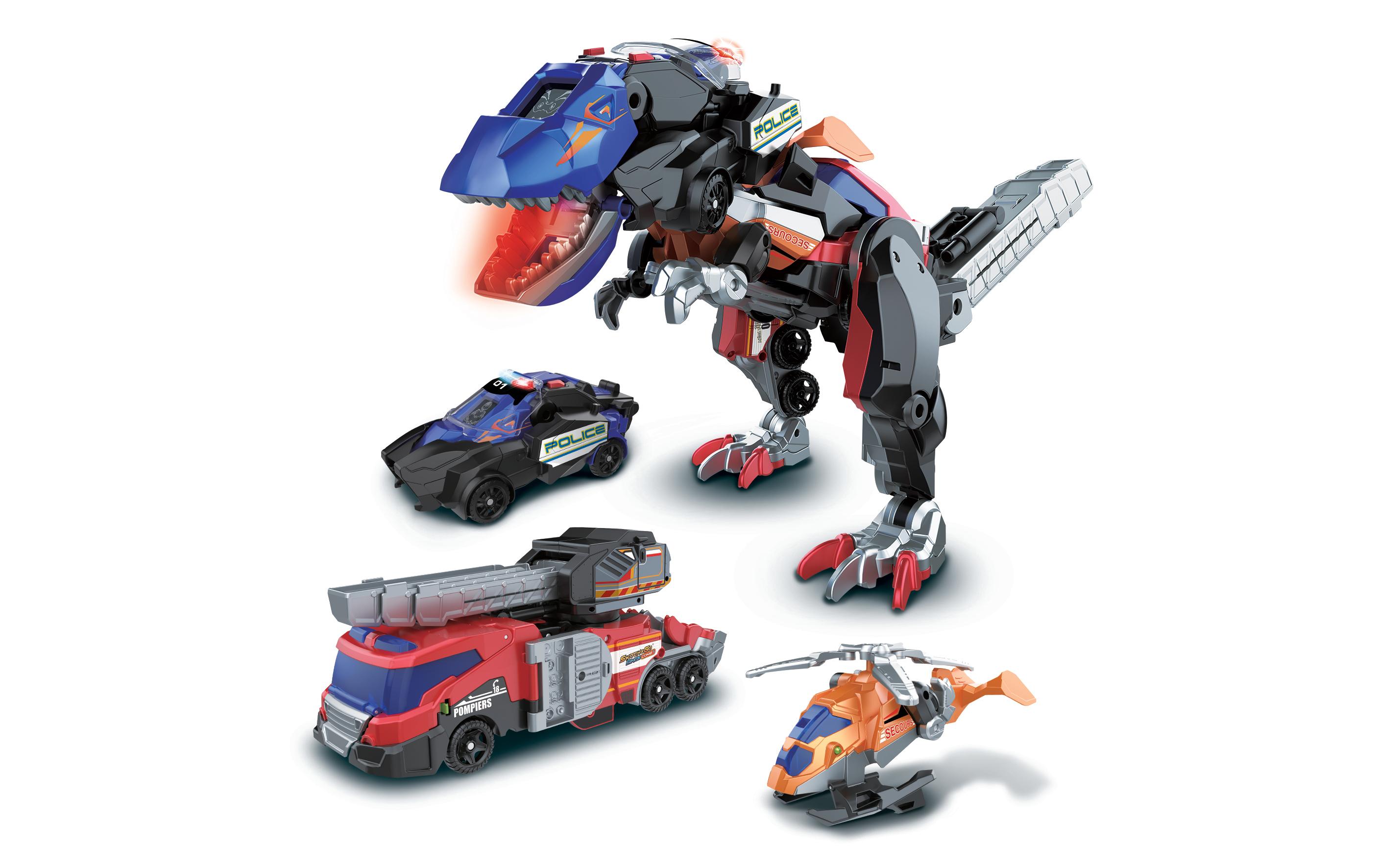 Switch & Go Dinos - Combo Trio le T-Rex SOS -FR-Verwandelbares Set in Dino- und Fahrzeugmodus