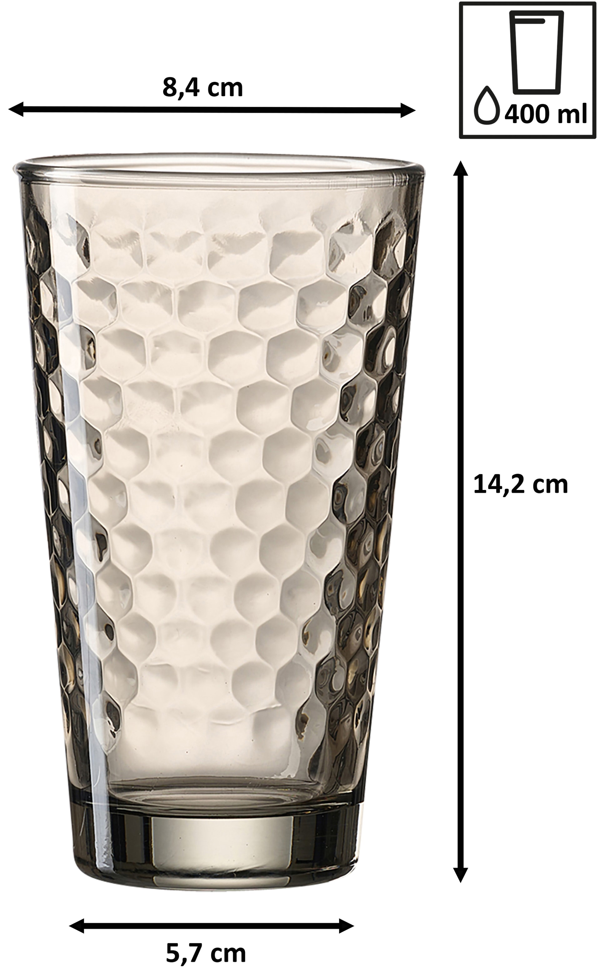 Ritzenhoff & Breker Longdrinkglas FAVO 6er Set 400 ml smoke Glas