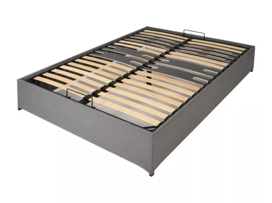Lit coffre Savio - 140x190 - Tissu déco gris clair - 36 lattes bois - Gain de place