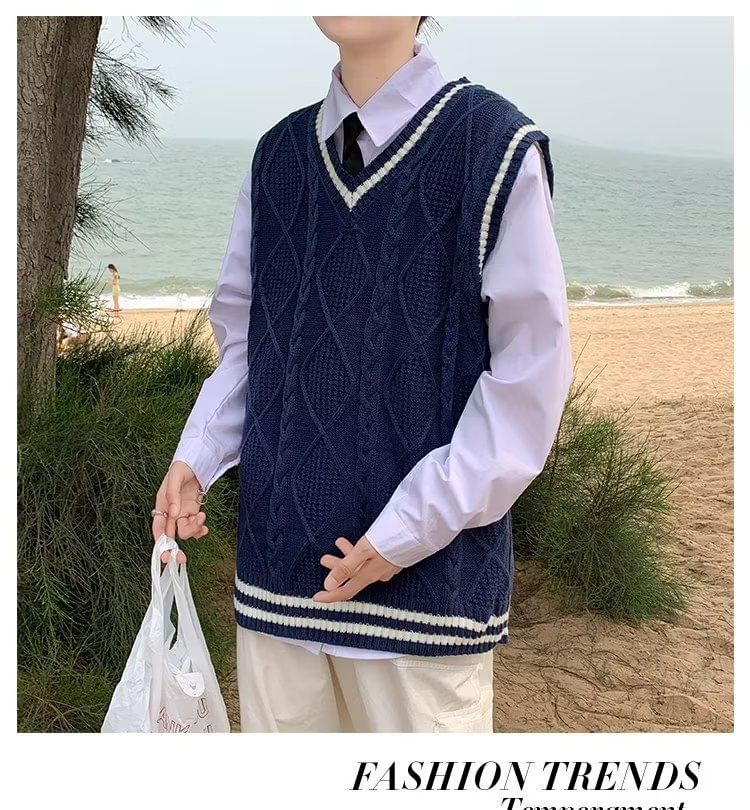jaywoon - V-hals Argyle Oversized Trui Vest