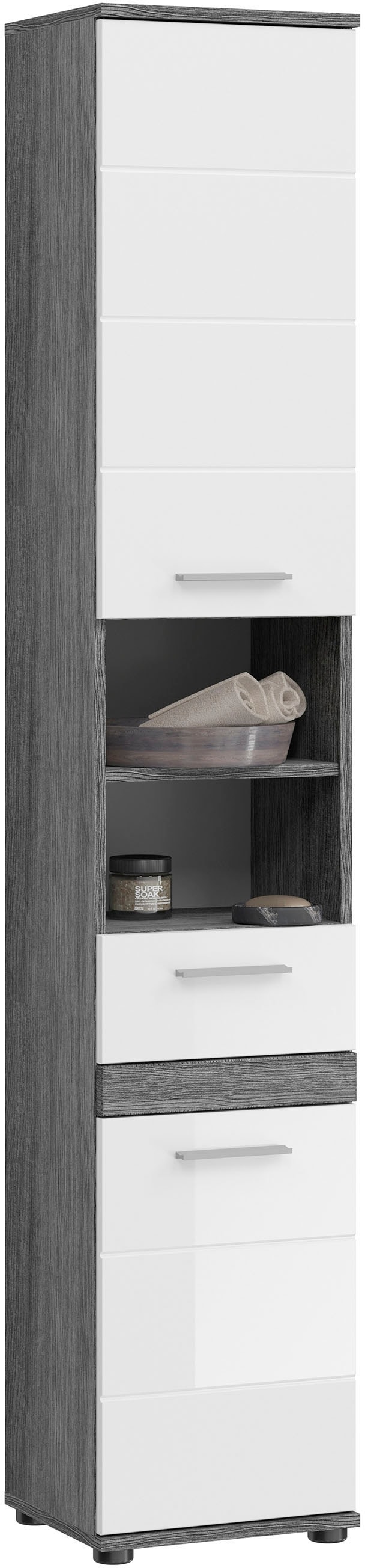 welltime Hochschrank »LUCCA, TOPSELLER!, Breite 35cm, 2 Türen, 1 Schubkasten, 2 Fächer« MDF-Front, Türanschlag wechselbar, Badmöbel, Badschrank, Badezimmer