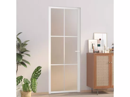Porte intérieure 76x201,5 cm Blanc Verre mat et aluminium