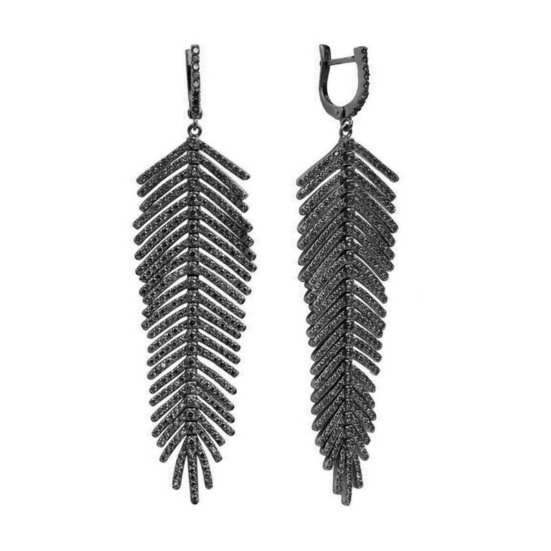 Boucles D'oreilles Forme Plume Noir